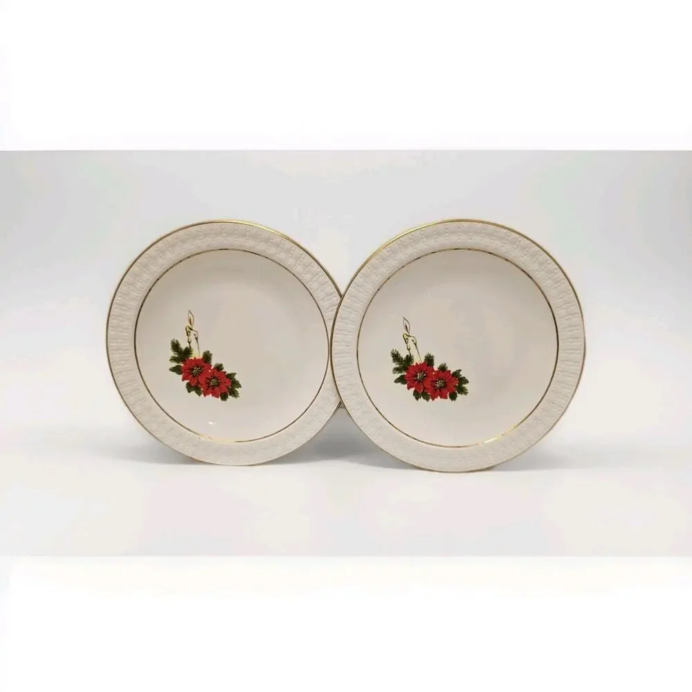 VTG Corning Centura Poinsettia MCM Christmas Salad Plates Set Of Two! RARE!